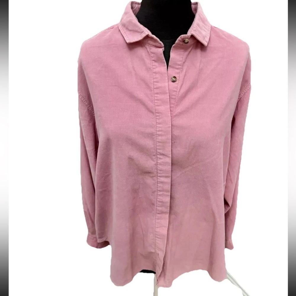 Dividends 100% cotton ladies button-up collared shirt-SZ 40‎ muted pink corduroy